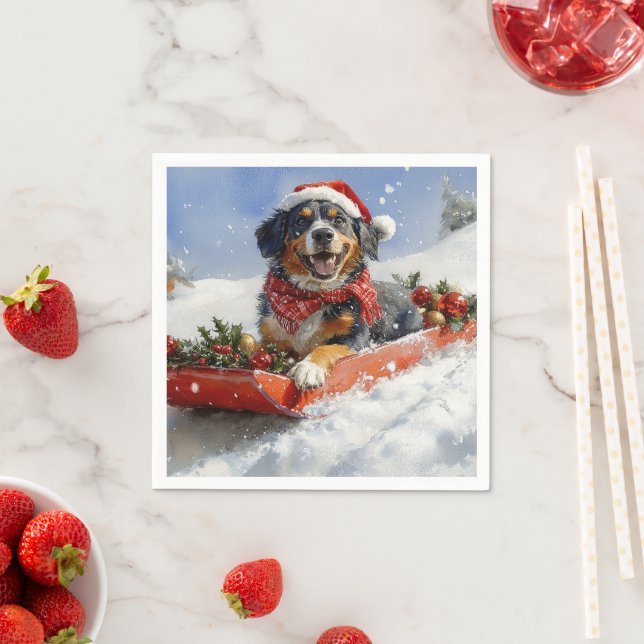 Bluetick Coonhound Hund in Sledge Weihnachten Serviette (Beispiel)