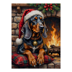 Bluetick Coonhound Hund Kuschel Lodge Weihnachten Poster
