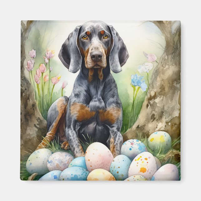 Bluetick Coonhound Hund mit Ostereiern Urlaub Magnet (Vorne)