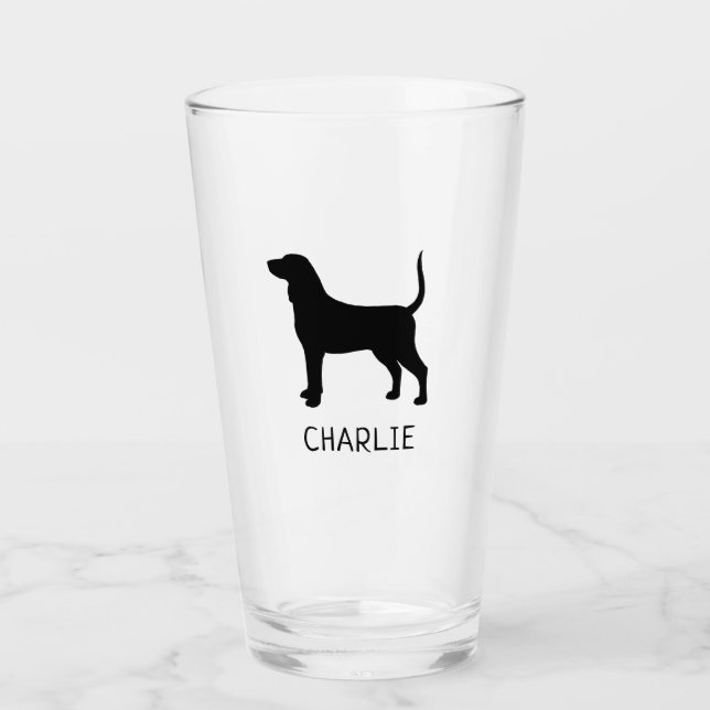 Bluetick Coonhound Hund Silhouette Personalisiert Glas (Vorderseite)