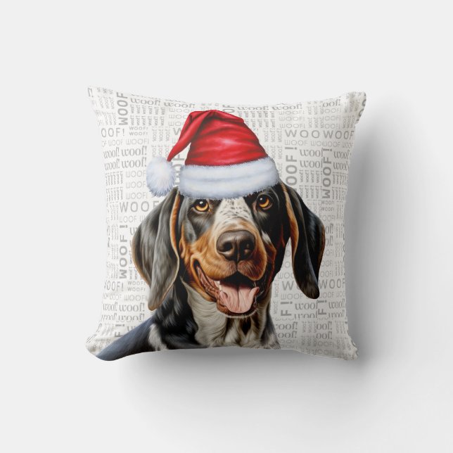Bluetick Coonhound Hund Wasserfarbe Weihnachten Kissen (Vorderseite)