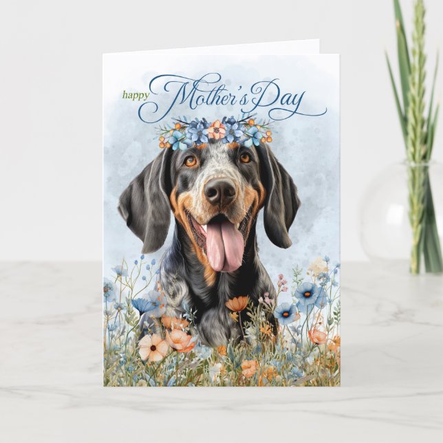 Bluetick Coonhound Hund Wildblumen Muttertag Feiertagskarte (Vorderseite)