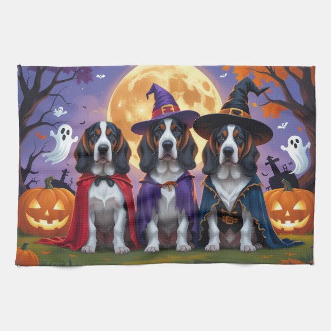 Bluetick Coonhound Hunde Pumpkin Halloween Funny Geschirrtuch (Horizontal)