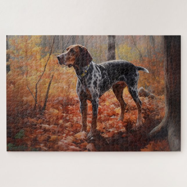 Bluetick Coonhound im Herbst Leaves Fall Inspirier Puzzle (Horizontal)