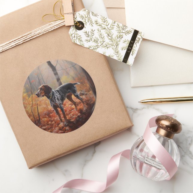 Bluetick Coonhound im Herbst Leaves Fall Inspirier Runder Aufkleber (Schenken)