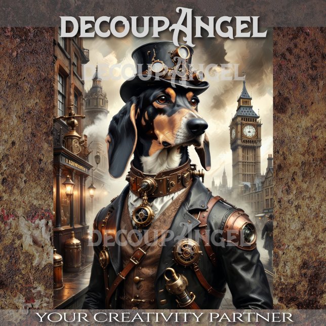 Bluetick Coonhound in Steampunk - Decoupage- Seidenpapier (Von Creator hochgeladen)
