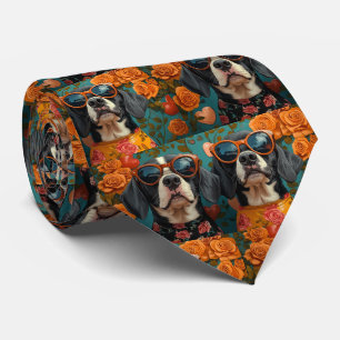 Bluetick Coonhound mit Herzrose zum Valentinstag Krawatte