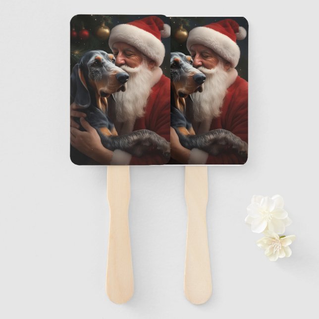 Bluetick Coonhound mit Weihnachten des Weihnachtsm Fächer (Vorne und Hinten)