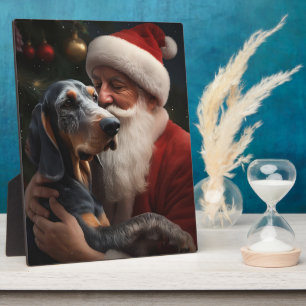 Bluetick Coonhound mit Weihnachten des Weihnachtsm Fotoplatte