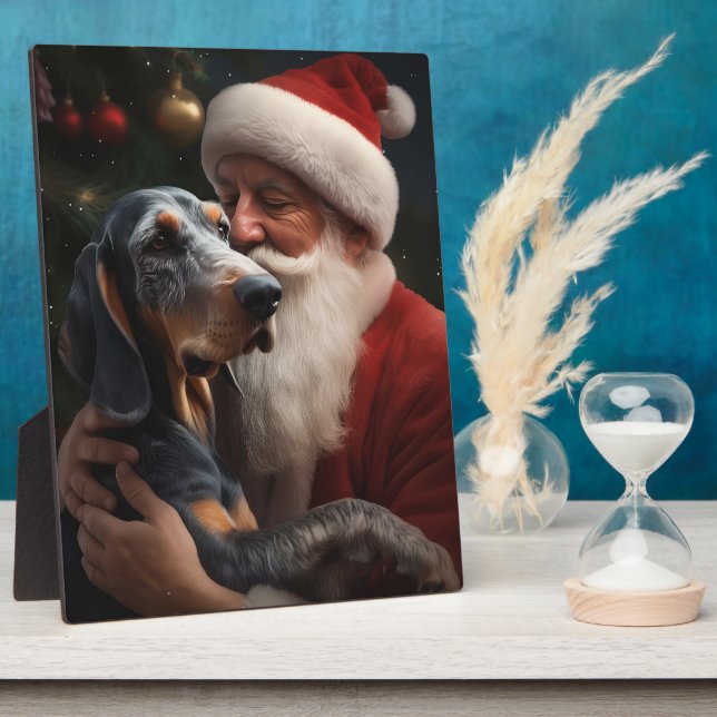 Bluetick Coonhound mit Weihnachten des Weihnachtsm Fotoplatte (Seite)