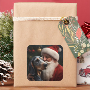 Bluetick Coonhound mit Weihnachten des Weihnachtsm Quadratischer Aufkleber