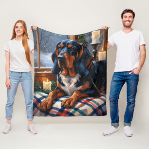 Bluetick Coonhound mit Weihnachtslichtern Feiertag Fleecedecke