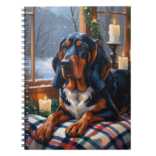 Bluetick Coonhound mit Weihnachtslichtern Feiertag Notizblock (Vorderseite)