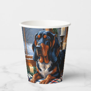 Bluetick Coonhound mit Weihnachtslichtern Urlaub Pappbecher