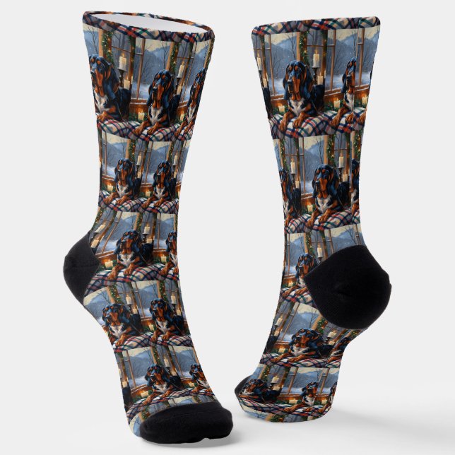 Bluetick Coonhound mit Weihnachtslichtern Urlaub Socken (Gewinkelt)