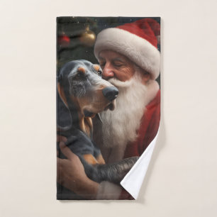 Bluetick Coonhound mit Weihnachtsmann Weihnachten Badhandtuch Set