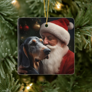 Bluetick Coonhound mit Weihnachtsmann Weihnachten Keramikornament
