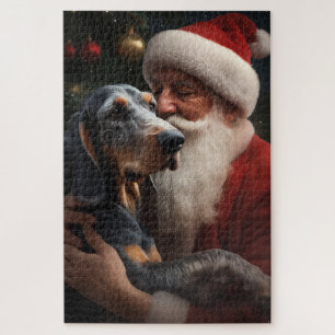 Bluetick Coonhound mit Weihnachtsmann Weihnachten Puzzle