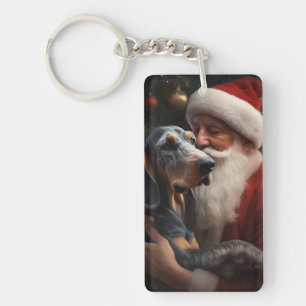Bluetick Coonhound mit Weihnachtsmann Weihnachten Schlüsselanhänger