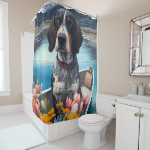 Bluetick Coonhound on a Paddle: Ein Landschaftlich Duschvorhang