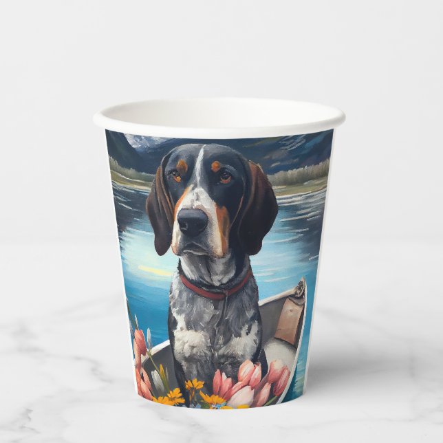 Bluetick Coonhound on a Paddle: Ein Landschaftlich Pappbecher (Vorderseite)
