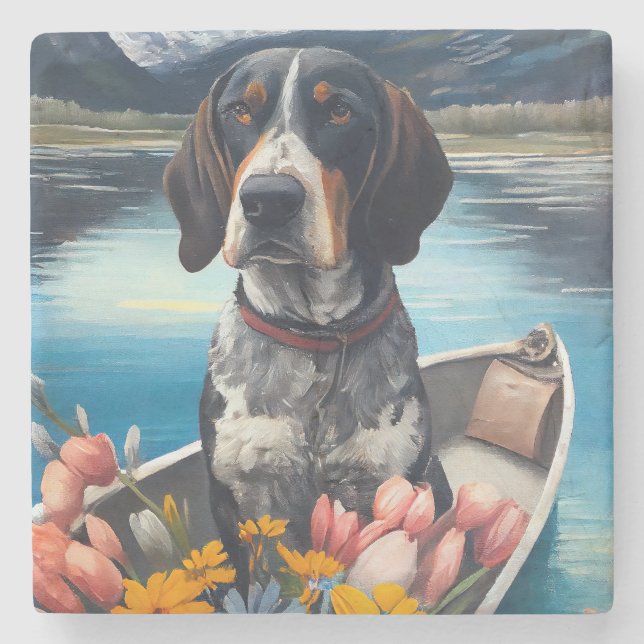 Bluetick Coonhound on a Paddle: Ein Landschaftlich Steinuntersetzer (Vorderseite)