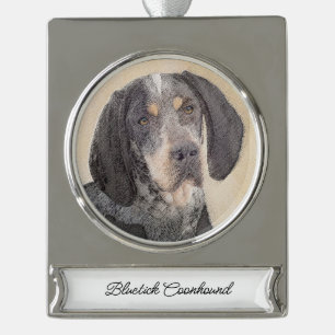 Bluetick Coonhound Painting - Niedlich Original Hu Banner-Ornament Silber