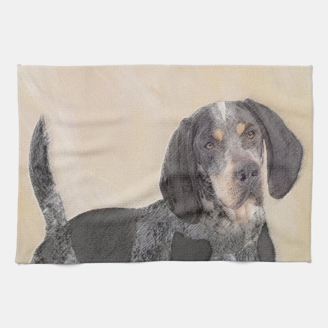Bluetick Coonhound Painting - Niedlich Original Hu Geschirrtuch (Horizontal)