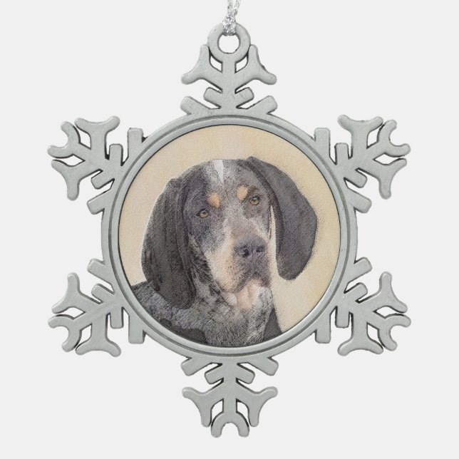 Bluetick Coonhound Painting - Niedlich Original Hu Schneeflocken Zinn-Ornament (Vorderseite)