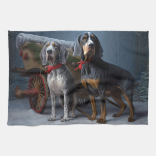 Bluetick Coonhound Schnee-Schlitten Weihnachtsdeko Geschirrtuch