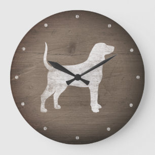 Bluetick Coonhound Silhouette im rustikalen Stil Große Wanduhr