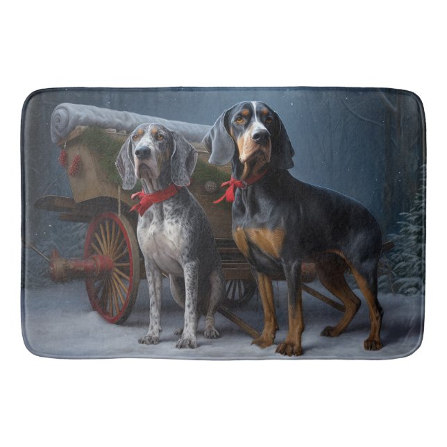 Bluetick Coonhound Snowy Sleigh Weihnachtsdekor Badematte (Vorderseite)