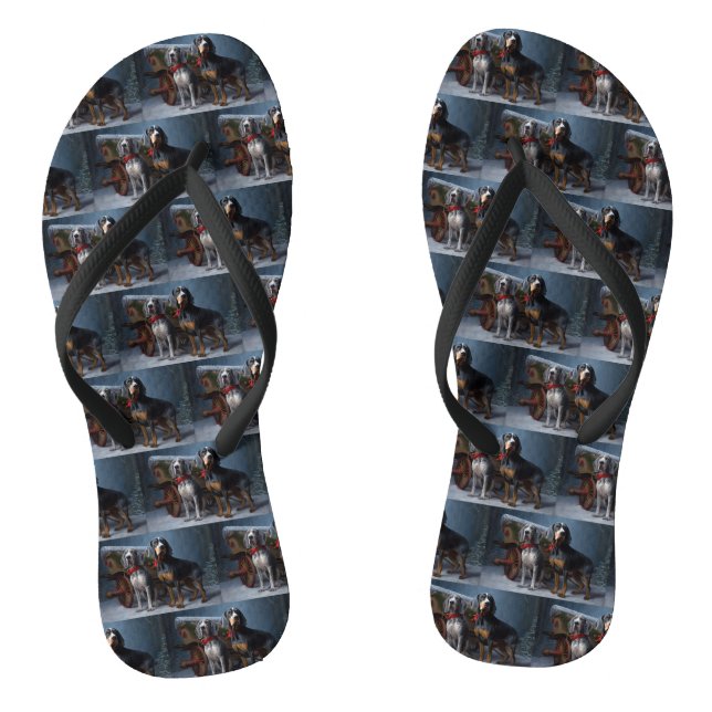 Bluetick Coonhound Snowy Sleigh Weihnachtsdekor Flip Flops (Fußbett)