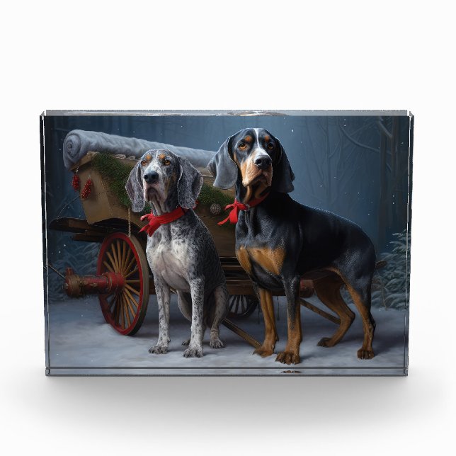 Bluetick Coonhound Snowy Sleigh Weihnachtsdekor Fotoblock (Vorderseite)
