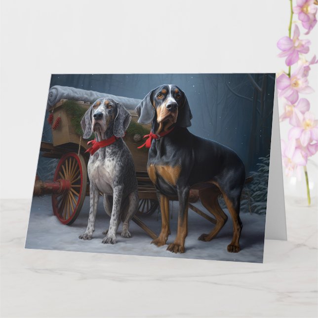 Bluetick Coonhound Snowy Sleigh Weihnachtsdekor Karte (Orchidee)
