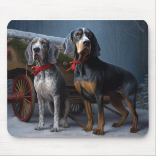 Bluetick Coonhound Snowy Sleigh Weihnachtsdekor Mousepad