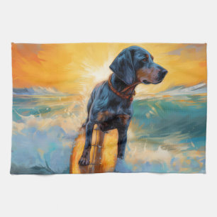 Bluetick Coonhound Strand Surfing Malerei Geschirrtuch