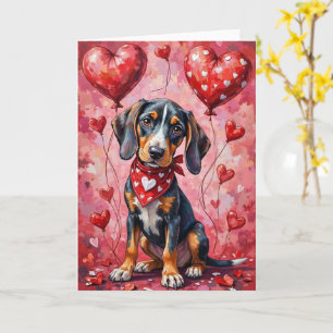 Bluetick Coonhound Valentinstag Hund sitzend Karte