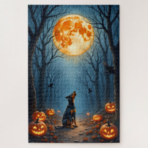 Bluetick Coonhound Verzauberter Wald Halloween Kun Puzzle