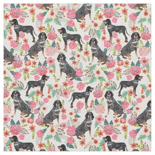 Bluetick Coonhound Vintage Blumencreme Stoff (Nahaufnahme)