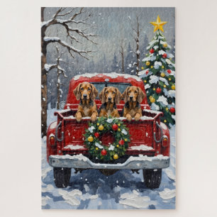 Bluetick Coonhound Weihnachten Rotes Lastwagen Fer Puzzle