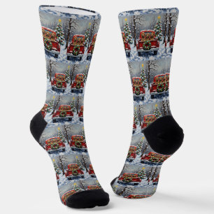 Bluetick Coonhound Weihnachten Rotes Lastwagen Fer Socken