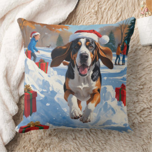 Bluetick Coonhound Weihnachtliche Schneeszene Kissen
