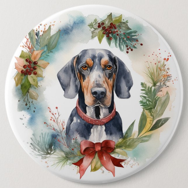 Bluetick Coonhound Weihnachtsfeier Festliche Jungf Button (Vorderseite)