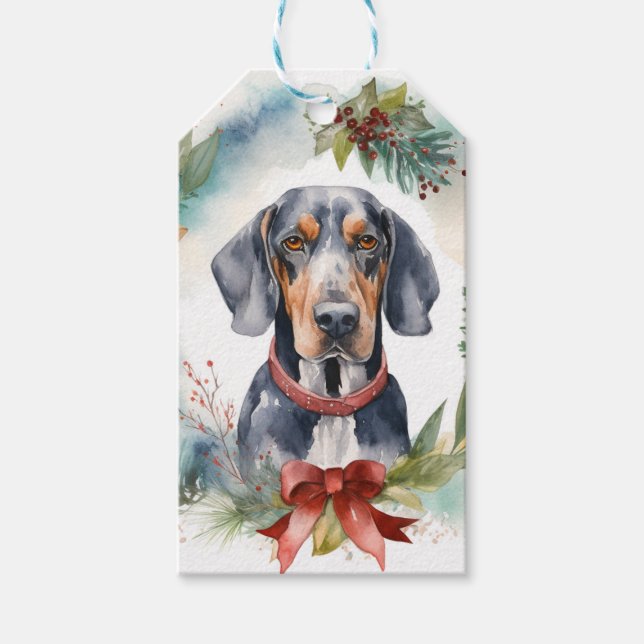 Bluetick Coonhound Weihnachtsfeier Festliche Jungf Geschenkanhänger (Vorderseite)