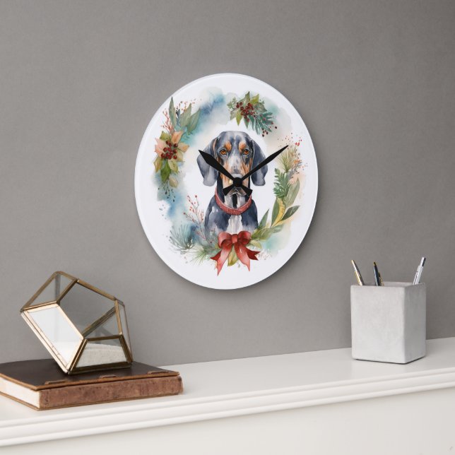 Bluetick Coonhound Weihnachtsfeier Festliche Jungf Große Wanduhr (Büro)