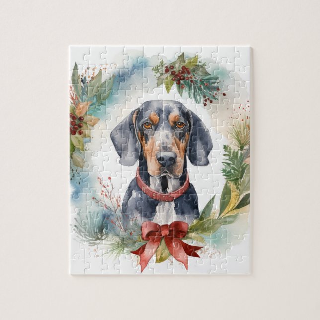 Bluetick Coonhound Weihnachtsfeier Festliche Jungf Puzzle (Vertikal)