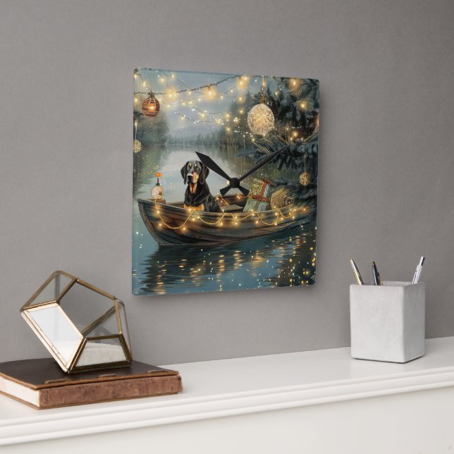 Bluetick Coonhound Weihnachtsfeiertage Quadratische Wanduhr (Büro)