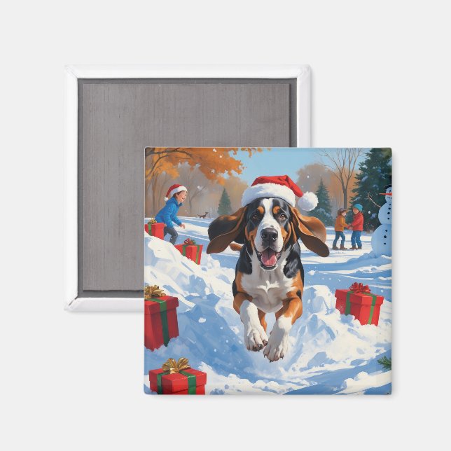 Bluetick Coonhound Weihnachtsfest Schneeszene Magnet (Vorderseite/Rückseite)