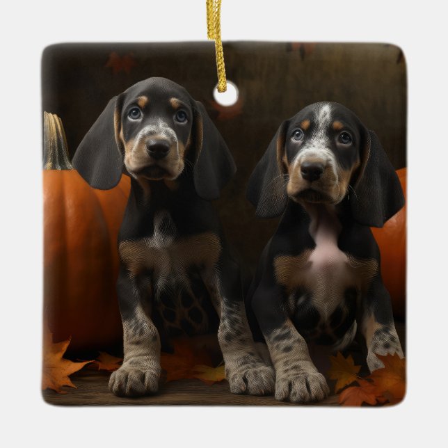 Bluetick Coonhound Welpe Herbst Delight Pumpen Keramikornament (Vorderseite)